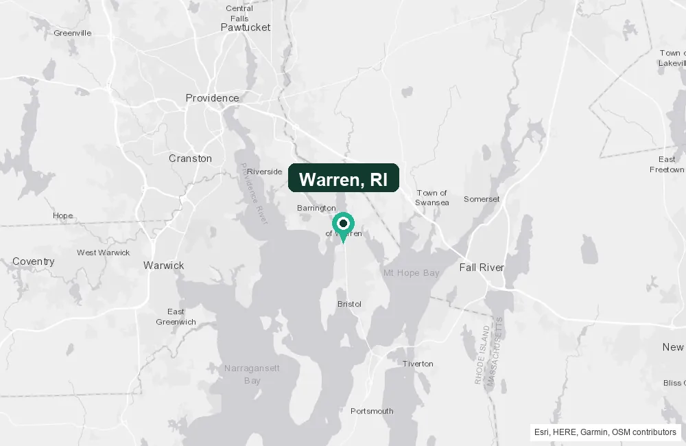 Map of Warren, Rhode Island and the surrounding Bristol County area service area